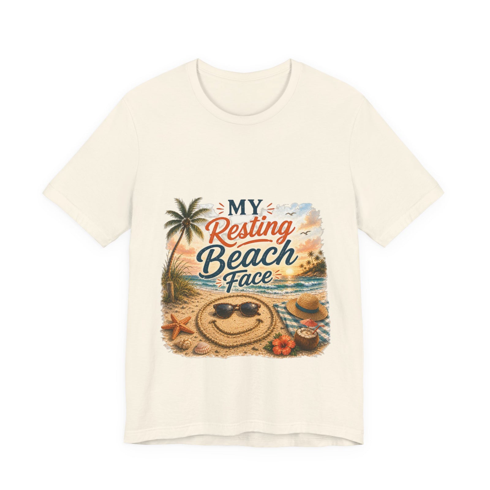 Beach T-Shirt — "My Resting Beach Face" Retro Palm Sunset Tee