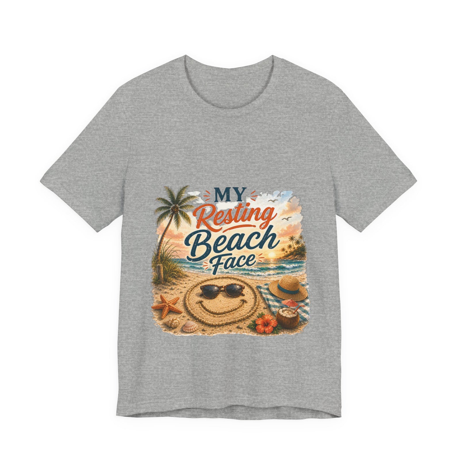 Beach T-Shirt — "My Resting Beach Face" Retro Palm Sunset Tee