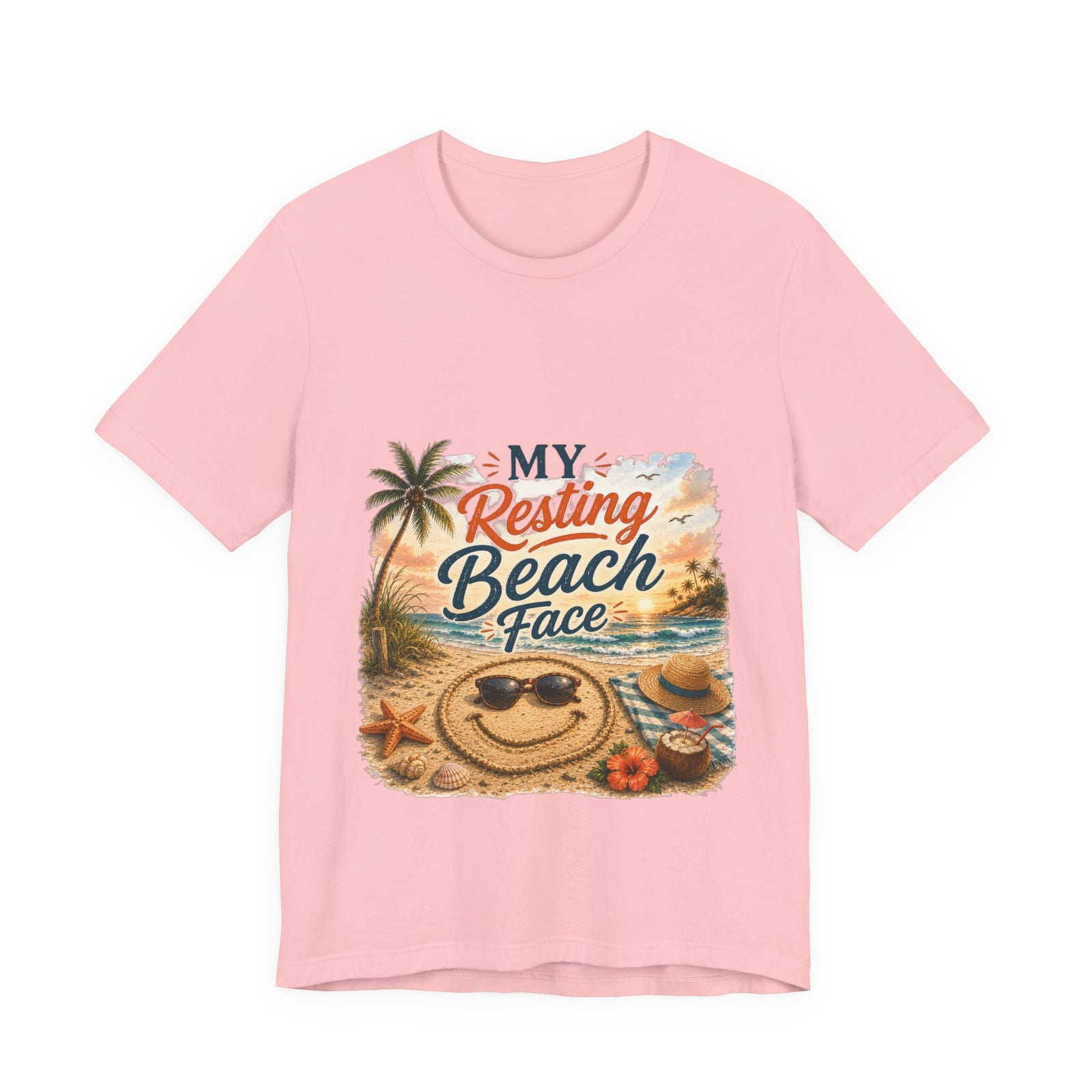 Beach T-Shirt — "My Resting Beach Face" Retro Palm Sunset Tee