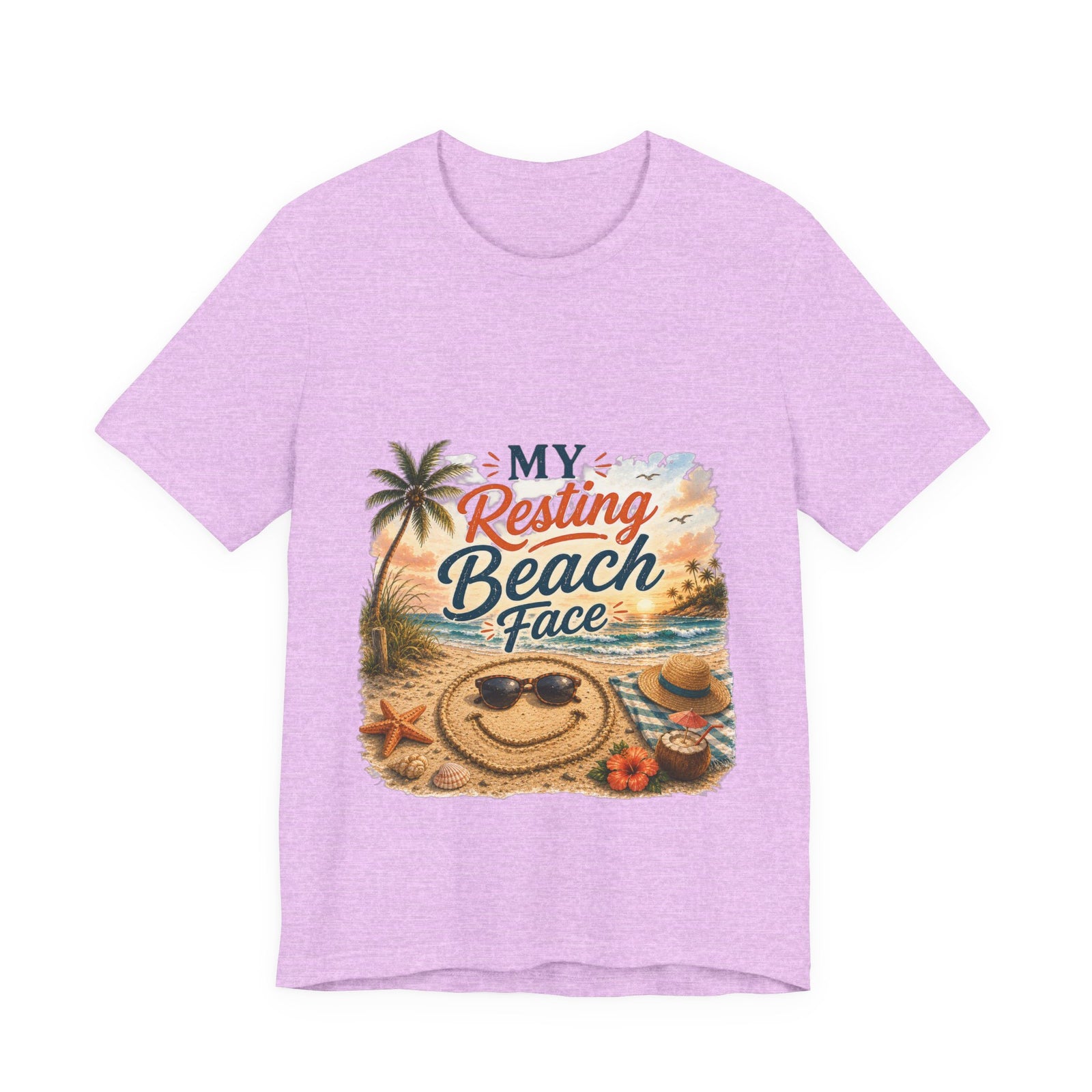 Beach T-Shirt — "My Resting Beach Face" Retro Palm Sunset Tee
