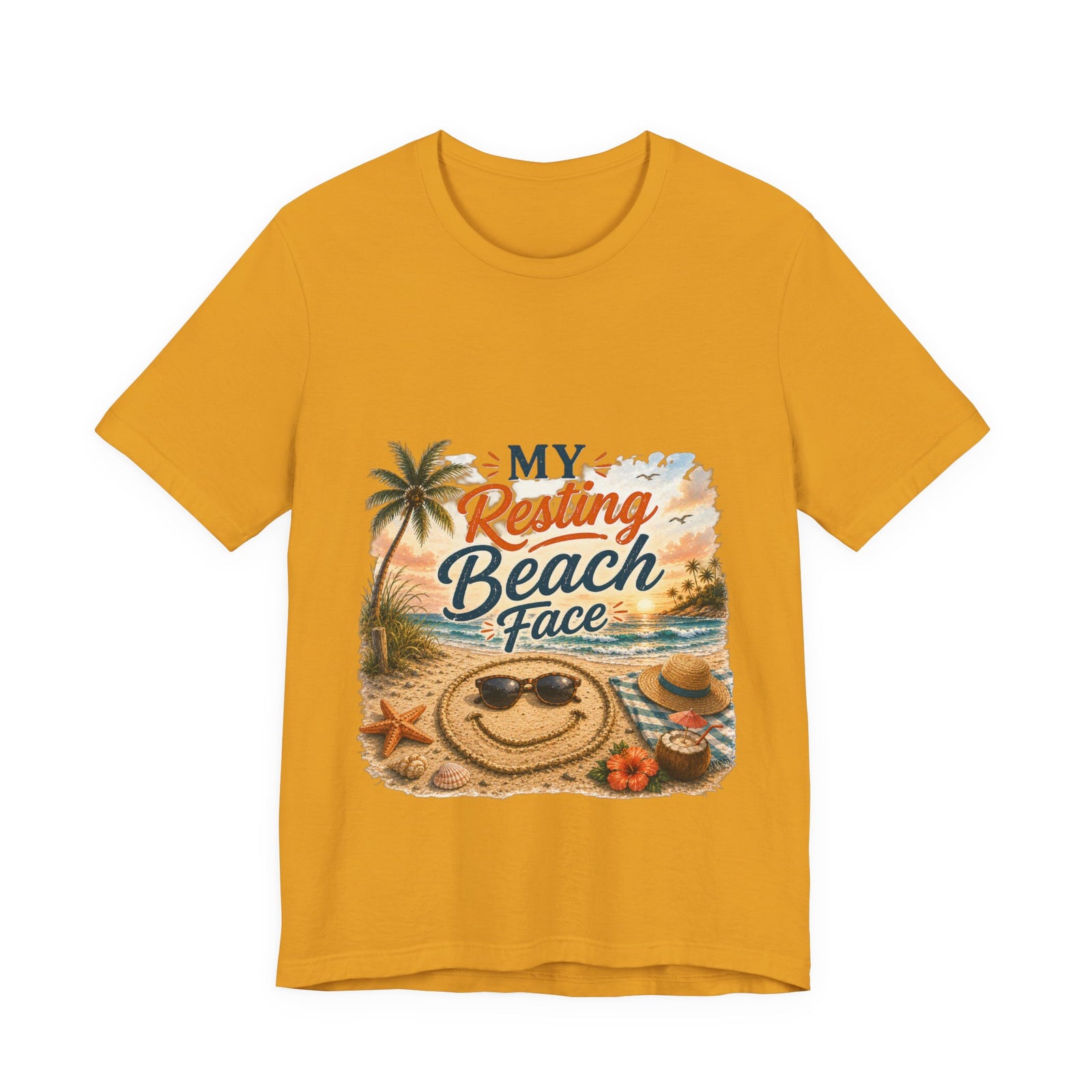 Beach T-Shirt — "My Resting Beach Face" Retro Palm Sunset Tee
