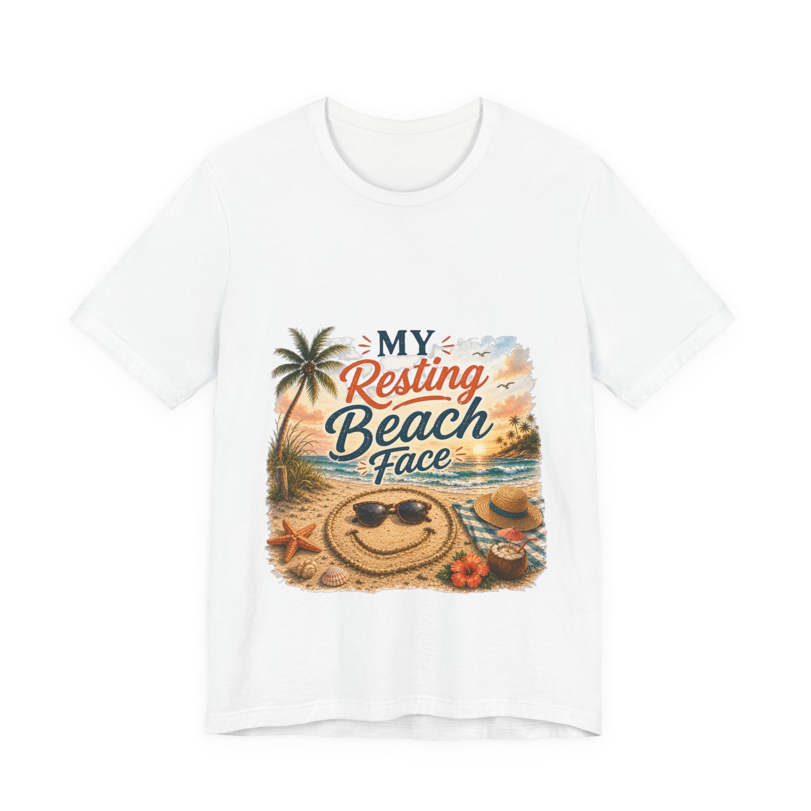 Beach T-Shirt — "My Resting Beach Face" Retro Palm Sunset Tee