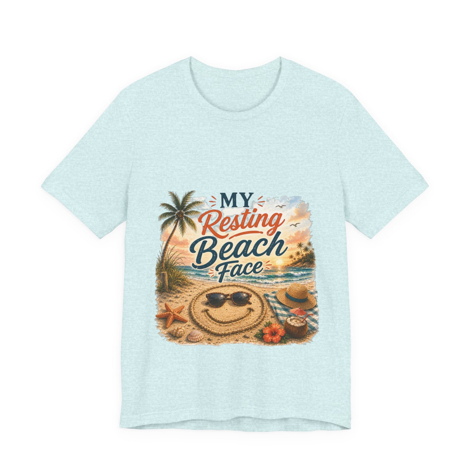 Beach T-Shirt — "My Resting Beach Face" Retro Palm Sunset Tee