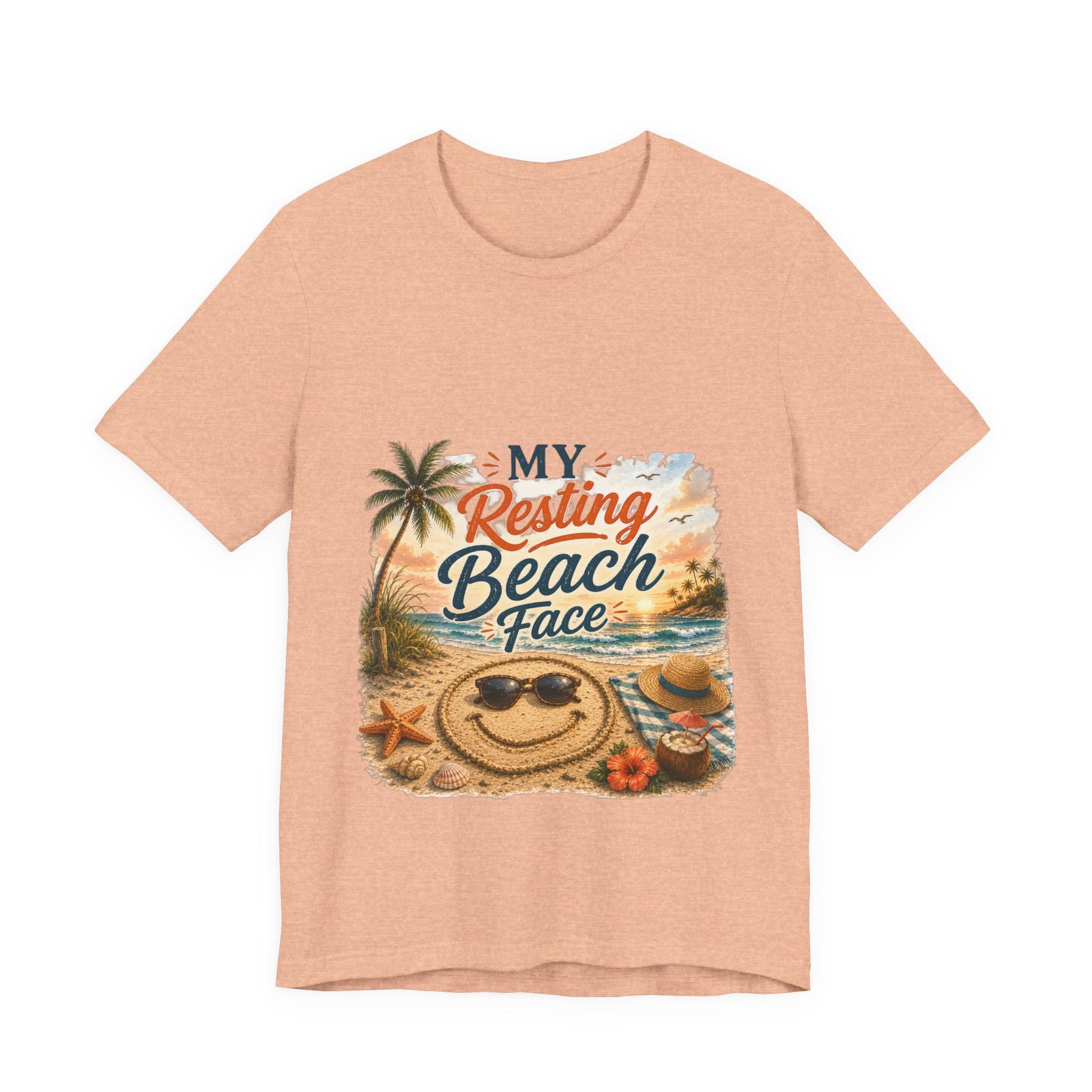 Beach T-Shirt — "My Resting Beach Face" Retro Palm Sunset Tee