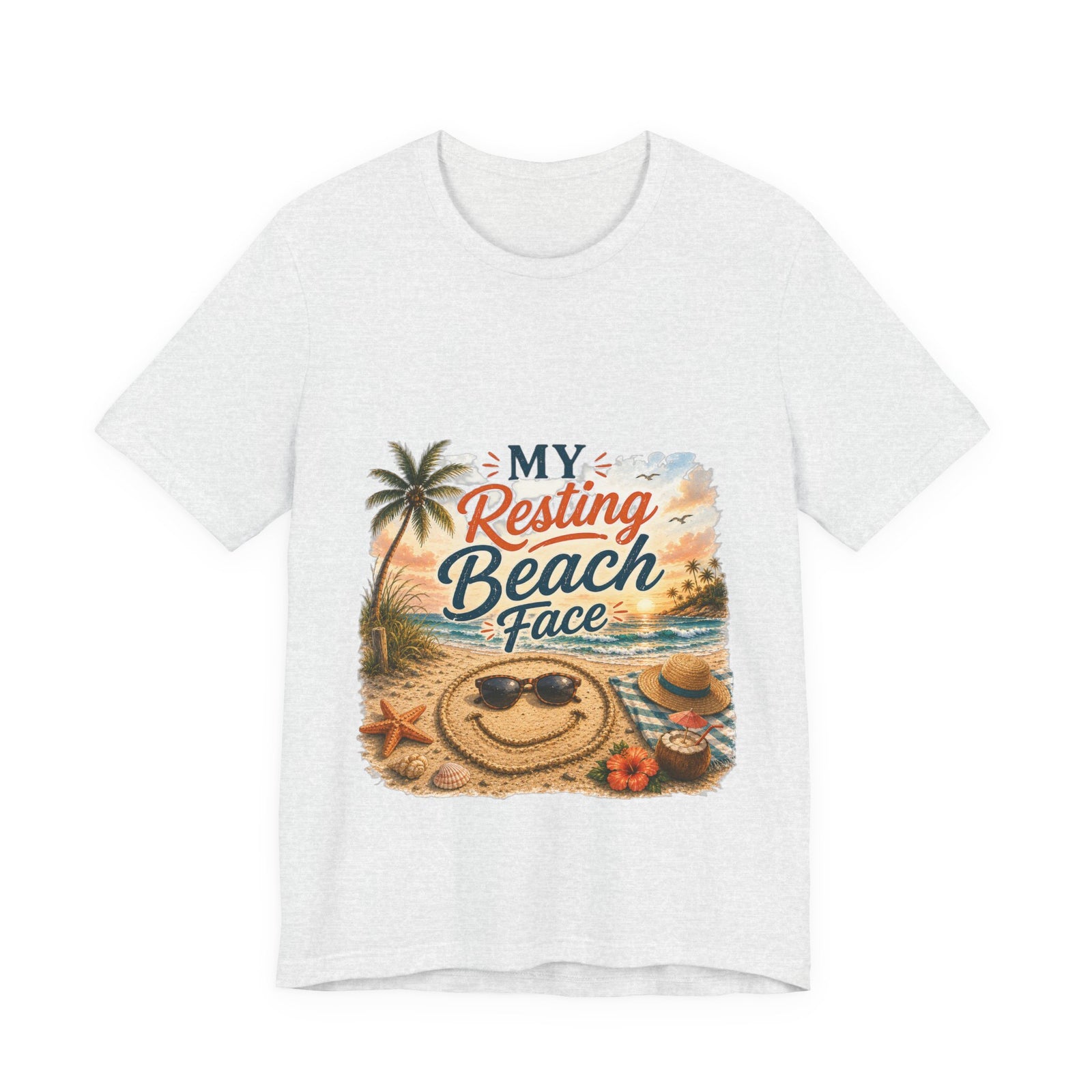Beach T-Shirt — "My Resting Beach Face" Retro Palm Sunset Tee