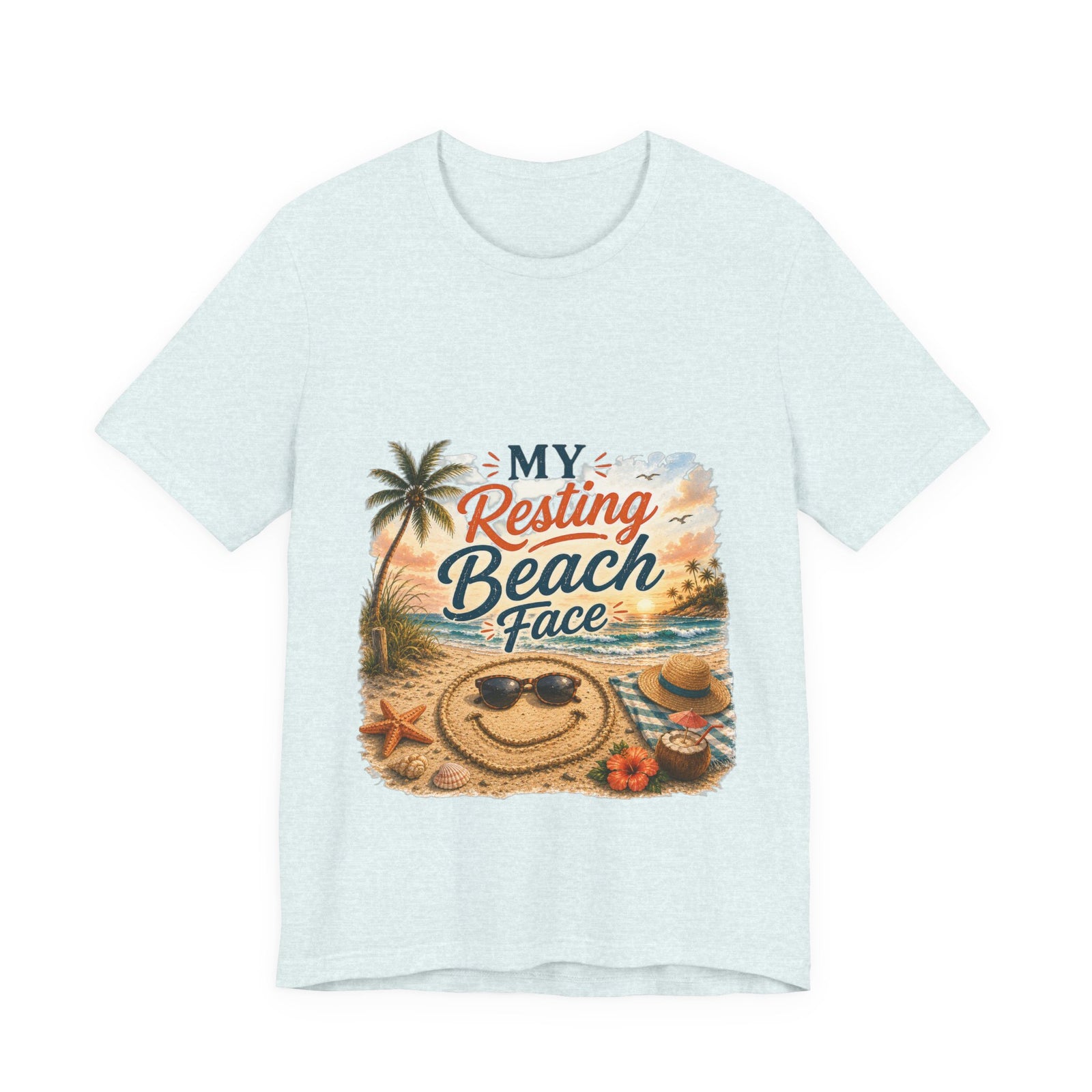 Beach T-Shirt — "My Resting Beach Face" Retro Palm Sunset Tee