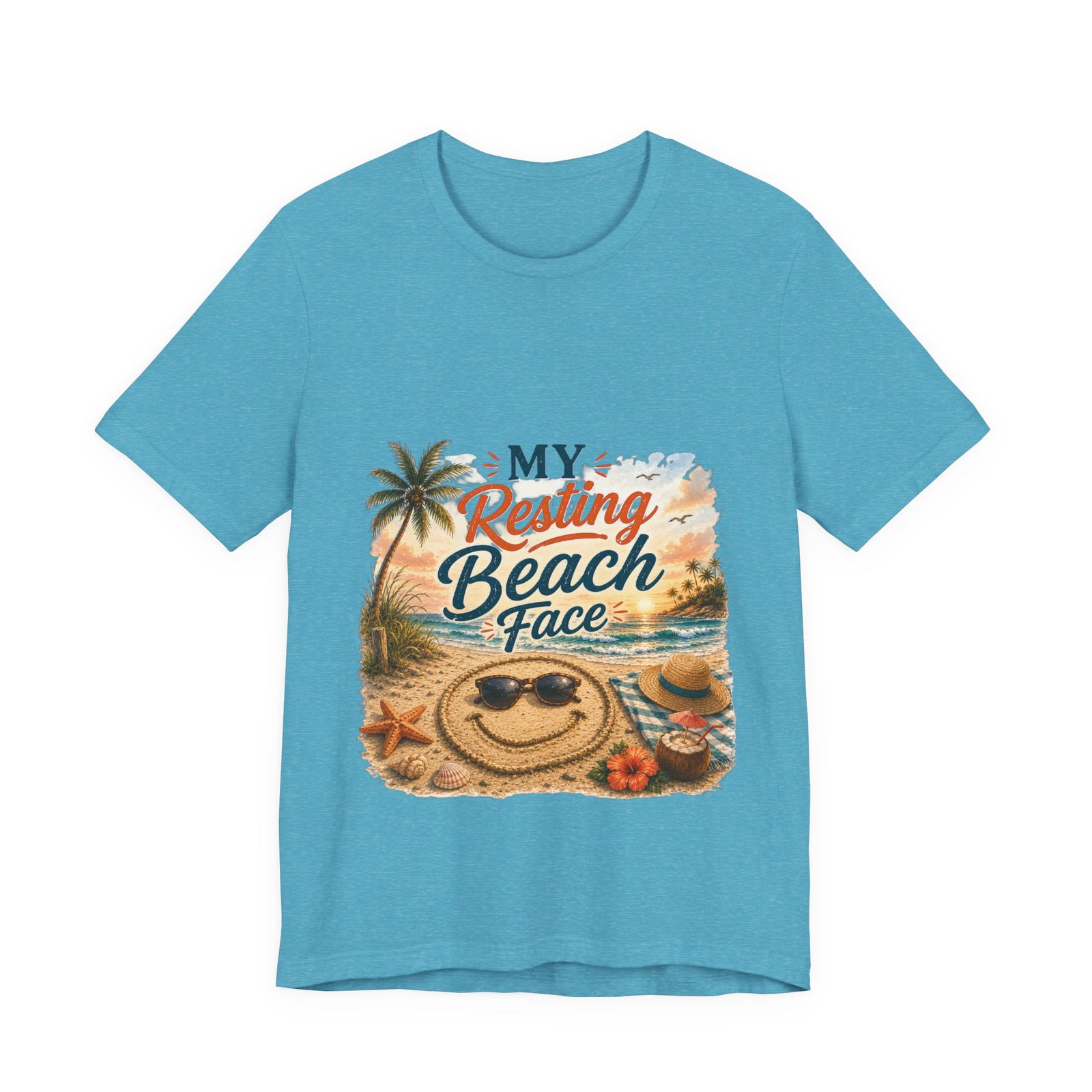 Beach T-Shirt — "My Resting Beach Face" Retro Palm Sunset Tee
