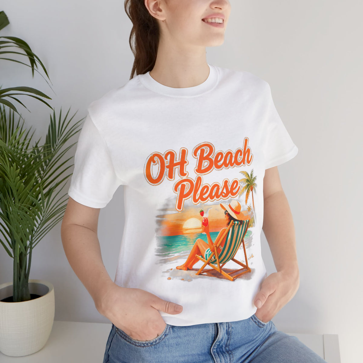 Oh Beach Please T-Shirt — Retro Sunset Beach Lounge Tee