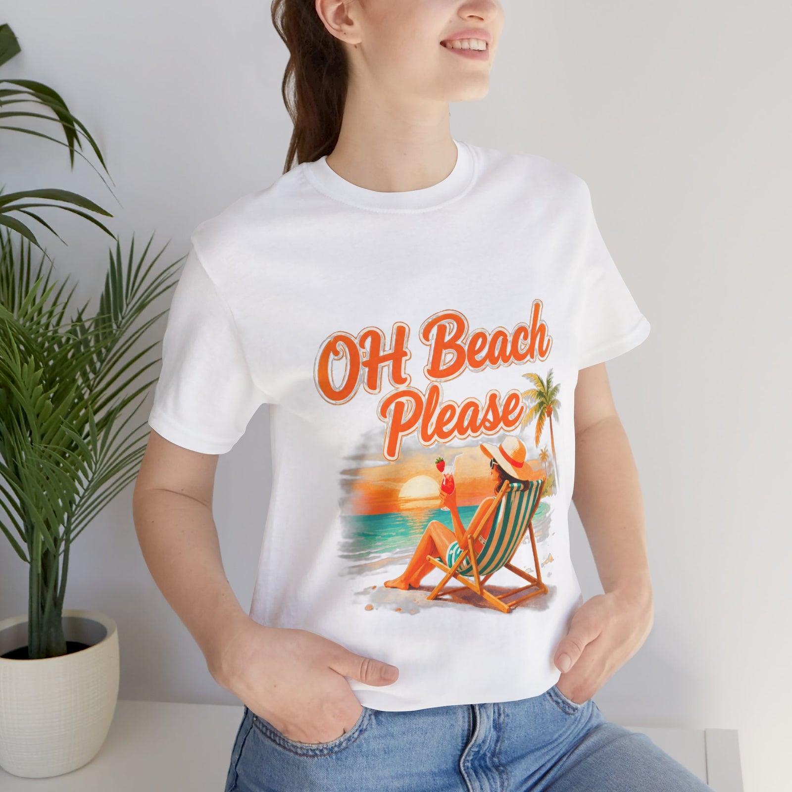 Oh Beach Please T-Shirt — Retro Sunset Beach Lounge Tee