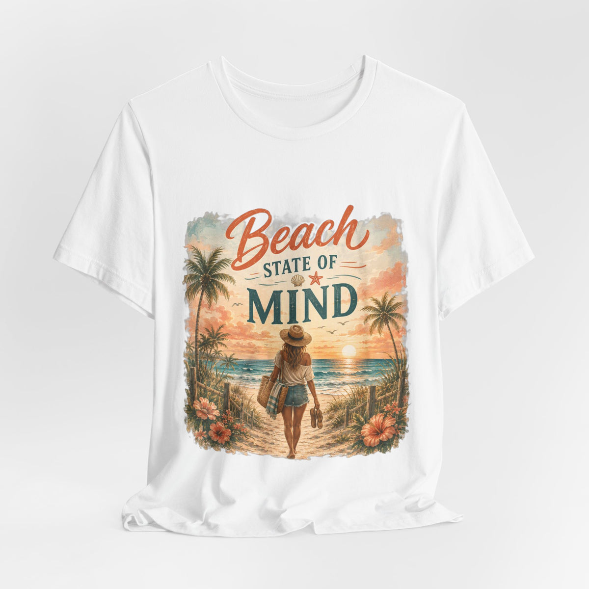 Beach State of Mind Tee — Vintage Sunset Beach Graphic T-Shirt